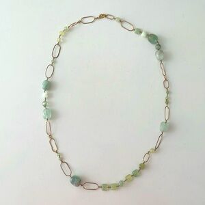 Multi Shape Green Quartz Paperclip Chain Link Necklace